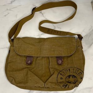 Kipling crossbody messenger bag. Military brown.